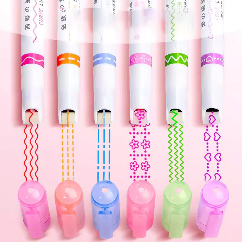 

Ay00! Spidol Warna 6 Warna Penyorot/Garis Besar Bunga bergelombang motif Lucu roller pen Higlighter