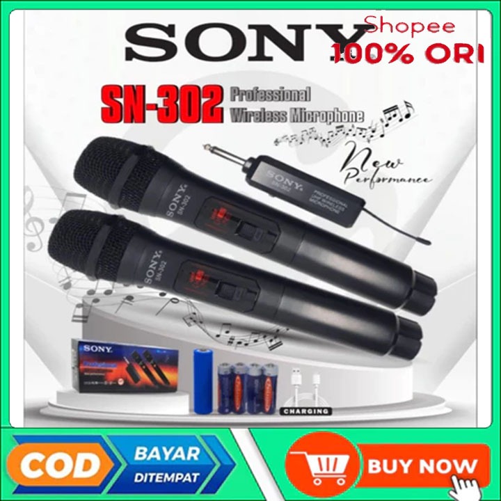 Mic Wireless isi 2 mic. SONY SN-302 microphone. suara jernih & peka terbaik mic sny