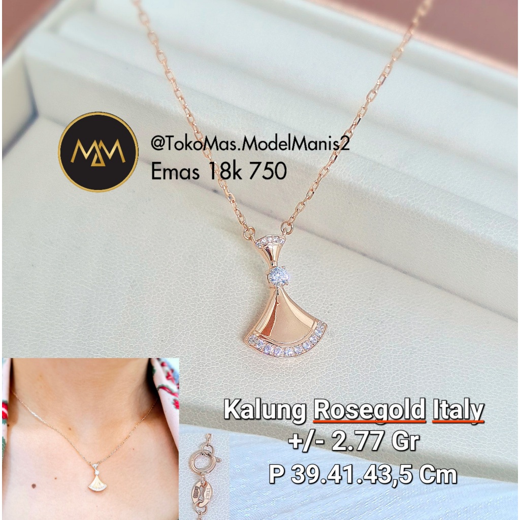 Kalung Divas Kilap AU Italy Rosegold 750 kadar 18k