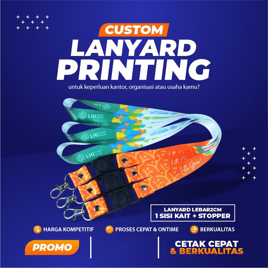 

Cetak Lanyard Custom/Tali ID Card Custom Lebar 2 Cm (CETAK 2 SISI + KAIT + STOPER)