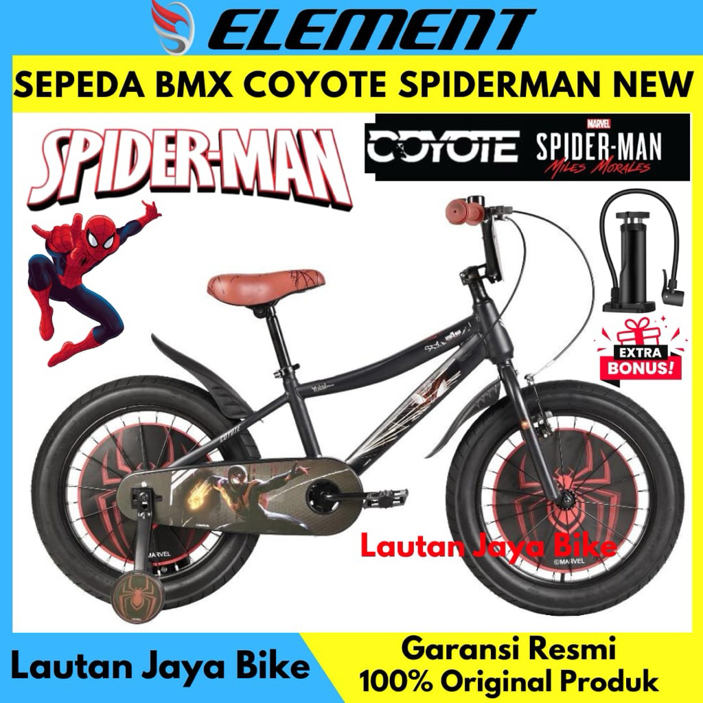 Sepeda Anak Laki Laki BMX 18 Inch Element Coyote Yotel Spiderman Ban Jumbo New