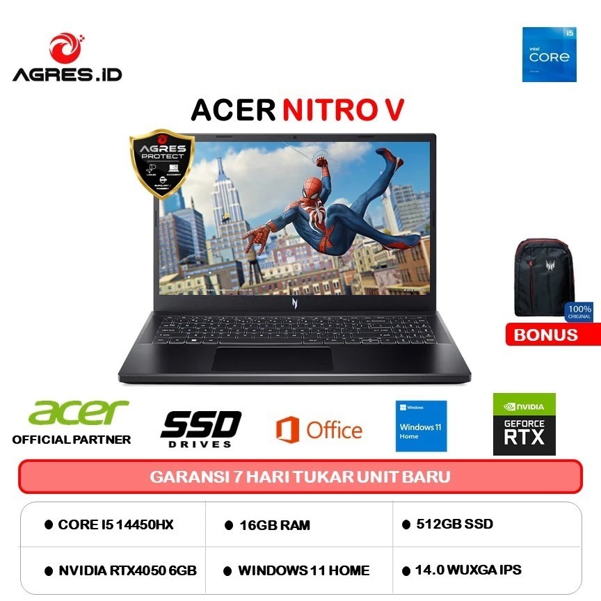 ACER NITRO V 16 I5 14450HX RTX4050 6GB/ 16GB 512GB W11+OHS 16.0WUXGA 165HZ 100SRGB 2Y+ADP BLK -71.50