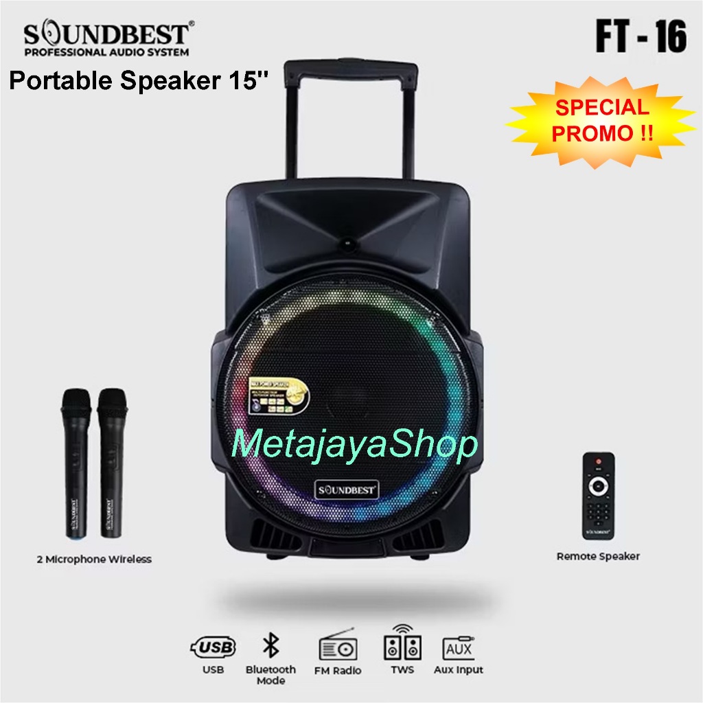 Speaker Portable Soundbest FT-16 soundbest ft-16 15 Inch Include 2 Mic Wireless