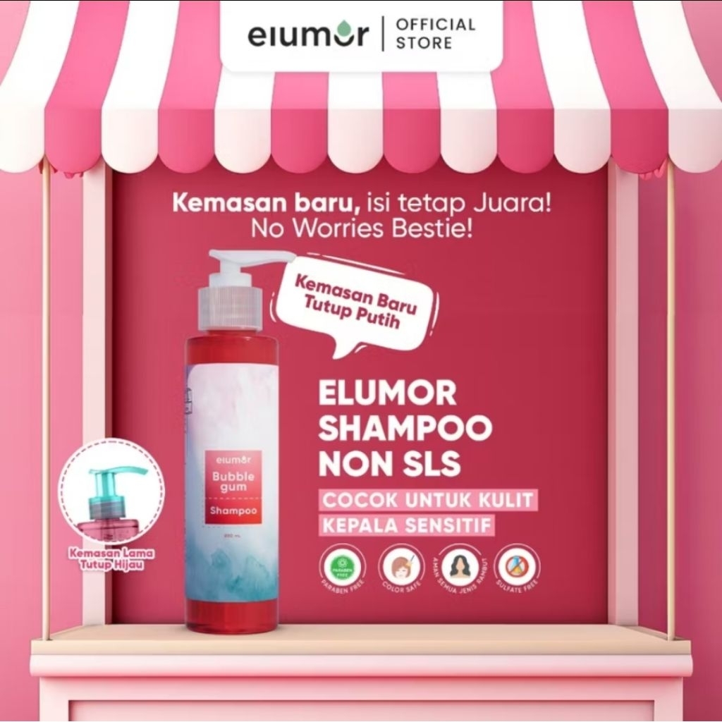 ELUMOR Hair Shampo Bubble Gum Non SLS @200ml