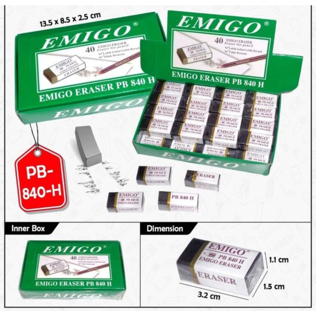 

(1pak 40pcs) Hapusan pensil Emigo/hapusan pensil/penghapus pensil/penghapus murah