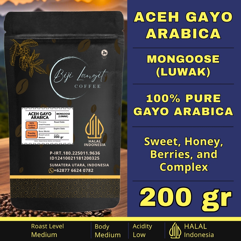 

200-gram-Biji-Kopi-Aceh-Gayo-Arabica-Luwak-Civet-100%-Pure-Arabica-Coffee-Bean
