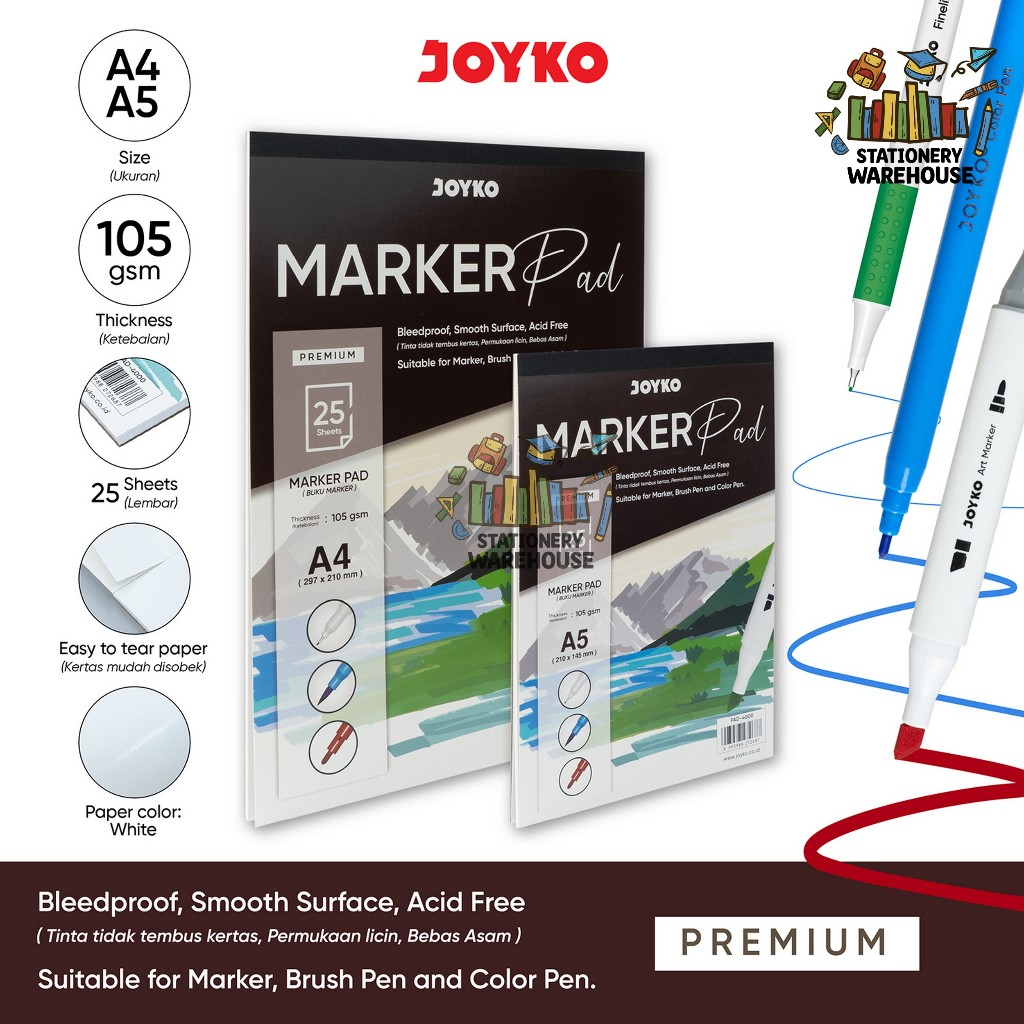 

Marker Pad Buku Marker 105 gsm 25 Sheets Joyko PAD-4000 PAD-4001 A5 A4