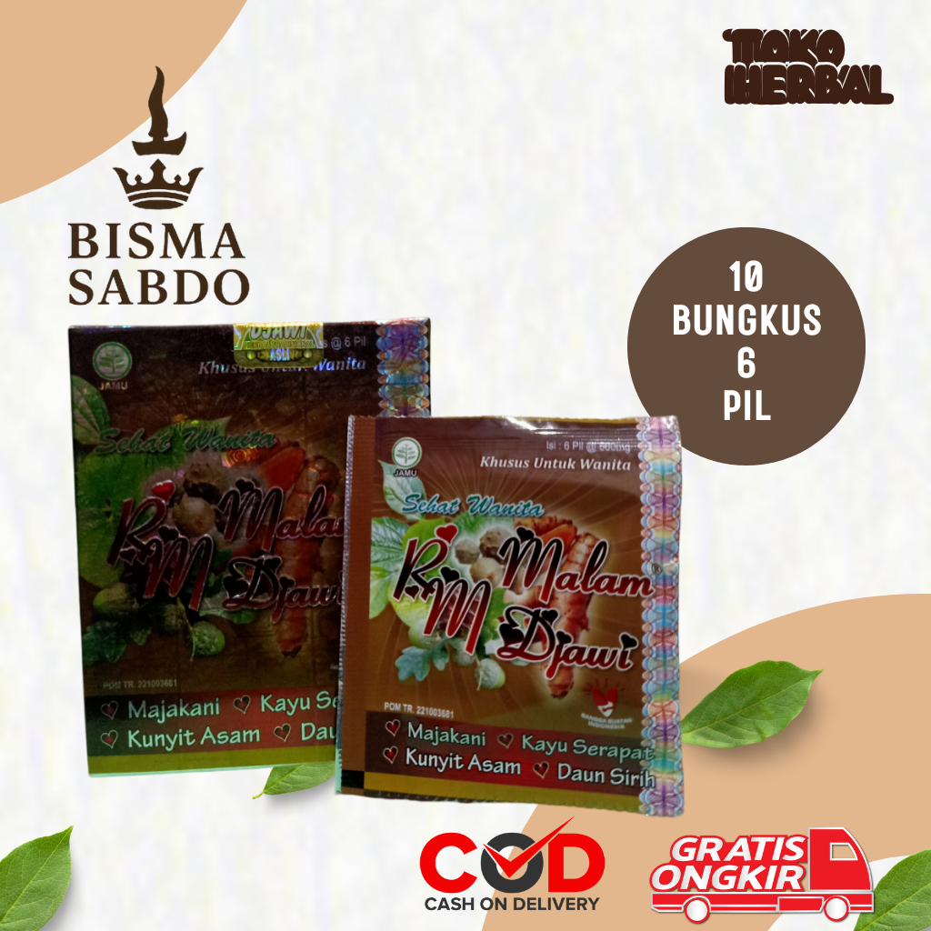 

Bisma Sabdo - RM Malam Djawi Jamu 10 Bungkus 6 Pil Manjakani Kayu Serapat Kunyit Asam Daun Sirih
