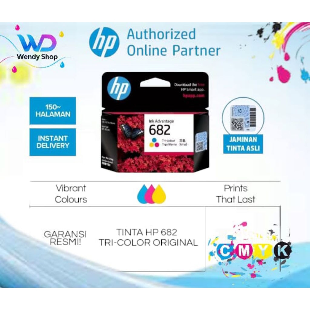 HP 682 Tri-color Original Ink Cartridge - Printer 1200 2300 2775 2776 - Warna