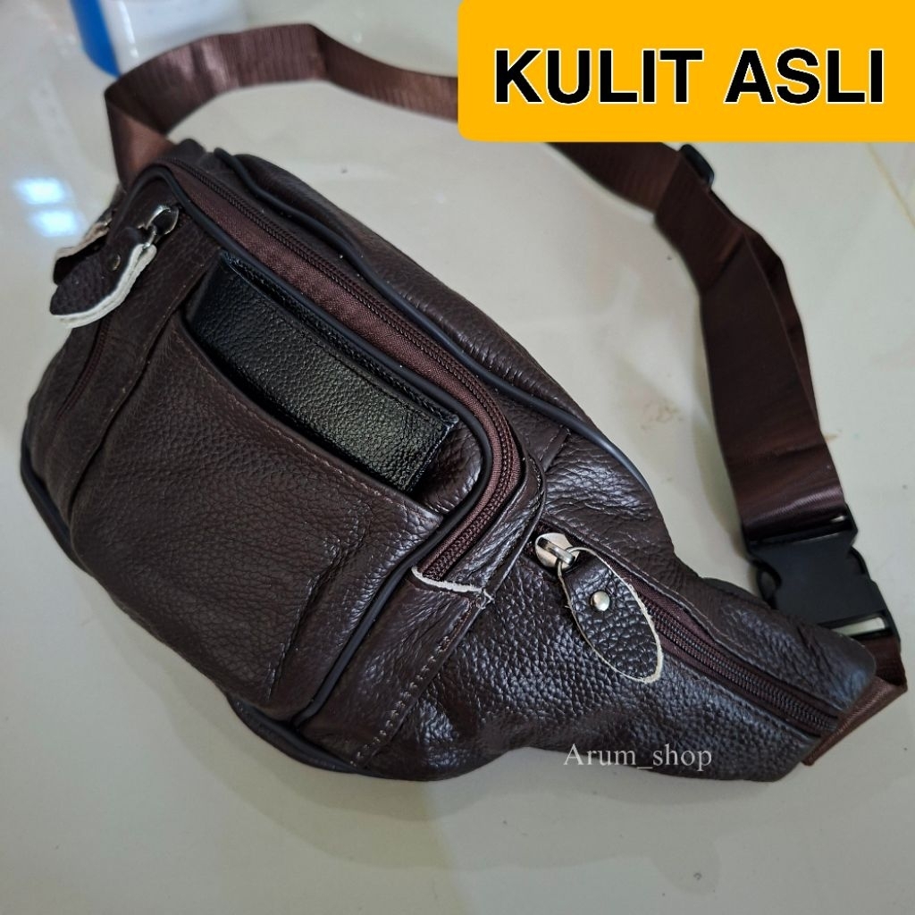 selempang pinggang tas pria kulit kekinian kantong full kulit asli 2188