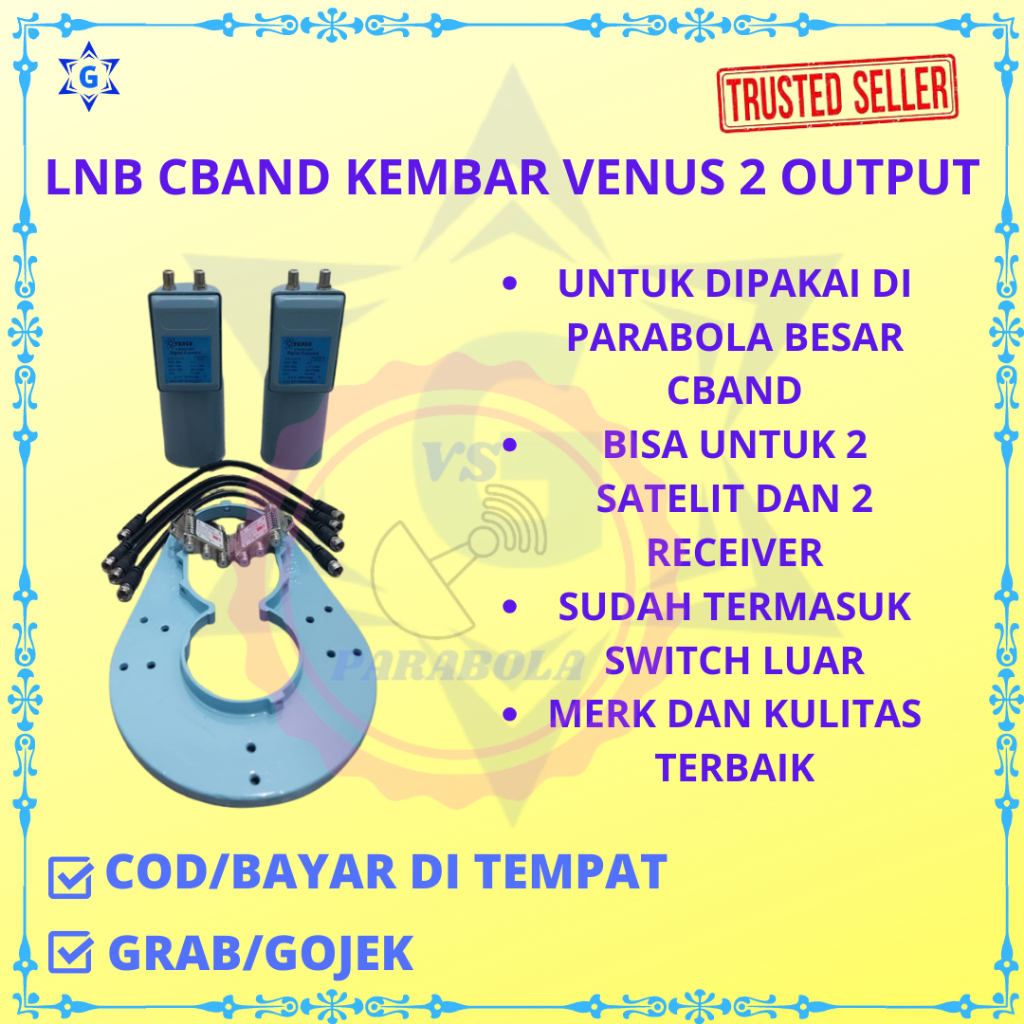 LNB CBAND KEMBAR VENUS 2 IN 2 UNTUK 2 SATELIT 2 RECEIVER VLB 812X2 TERMASUK SWITCH LUAR