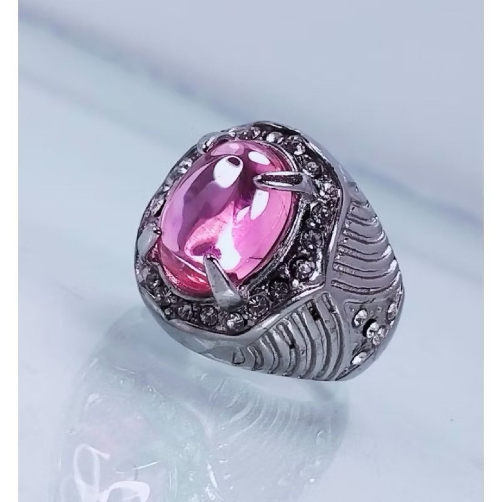 Cincin akik pria merah siam rose pinkis model oval top colour