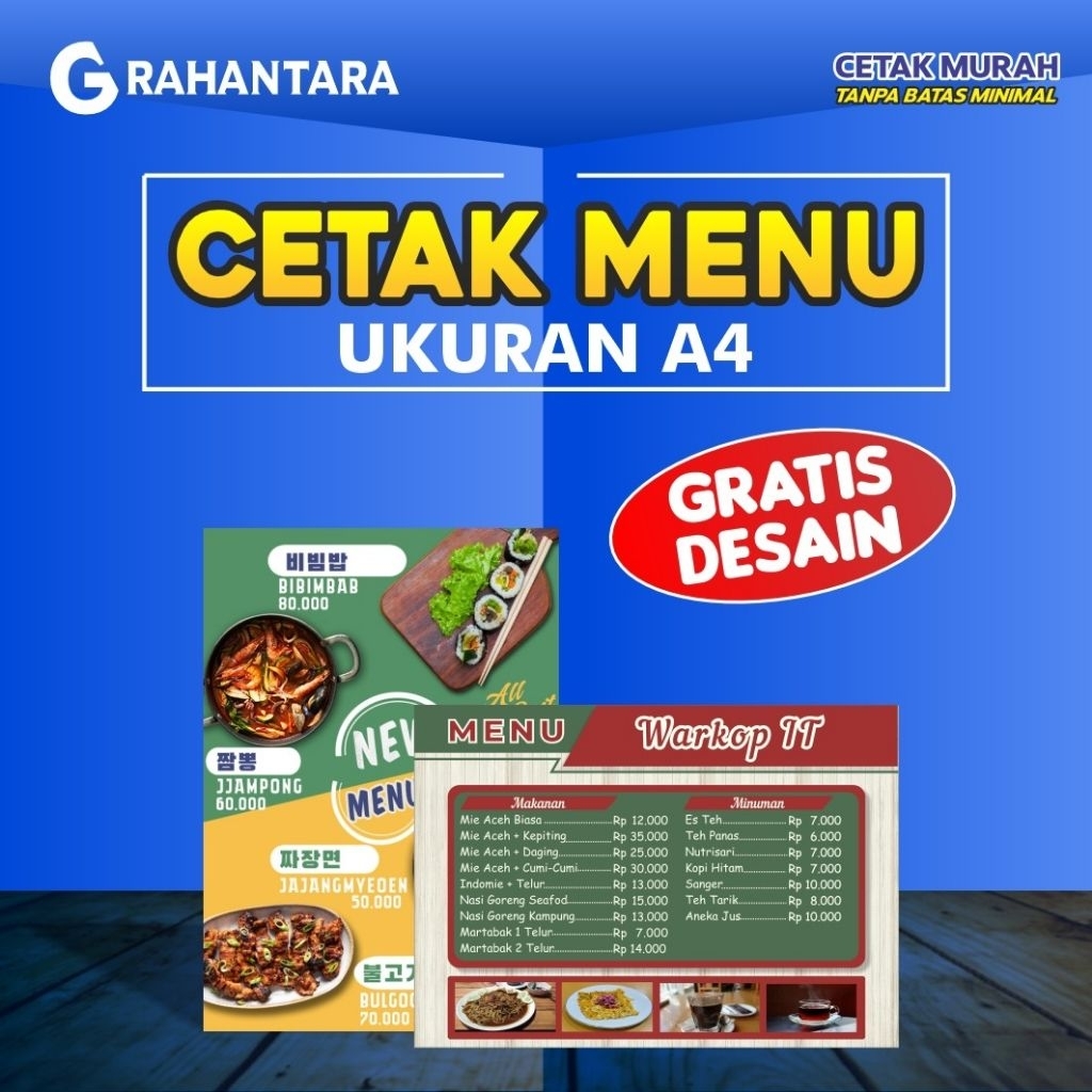 

Cetak Daftar Menu Makanan/Minuman Custom Ukuran A4