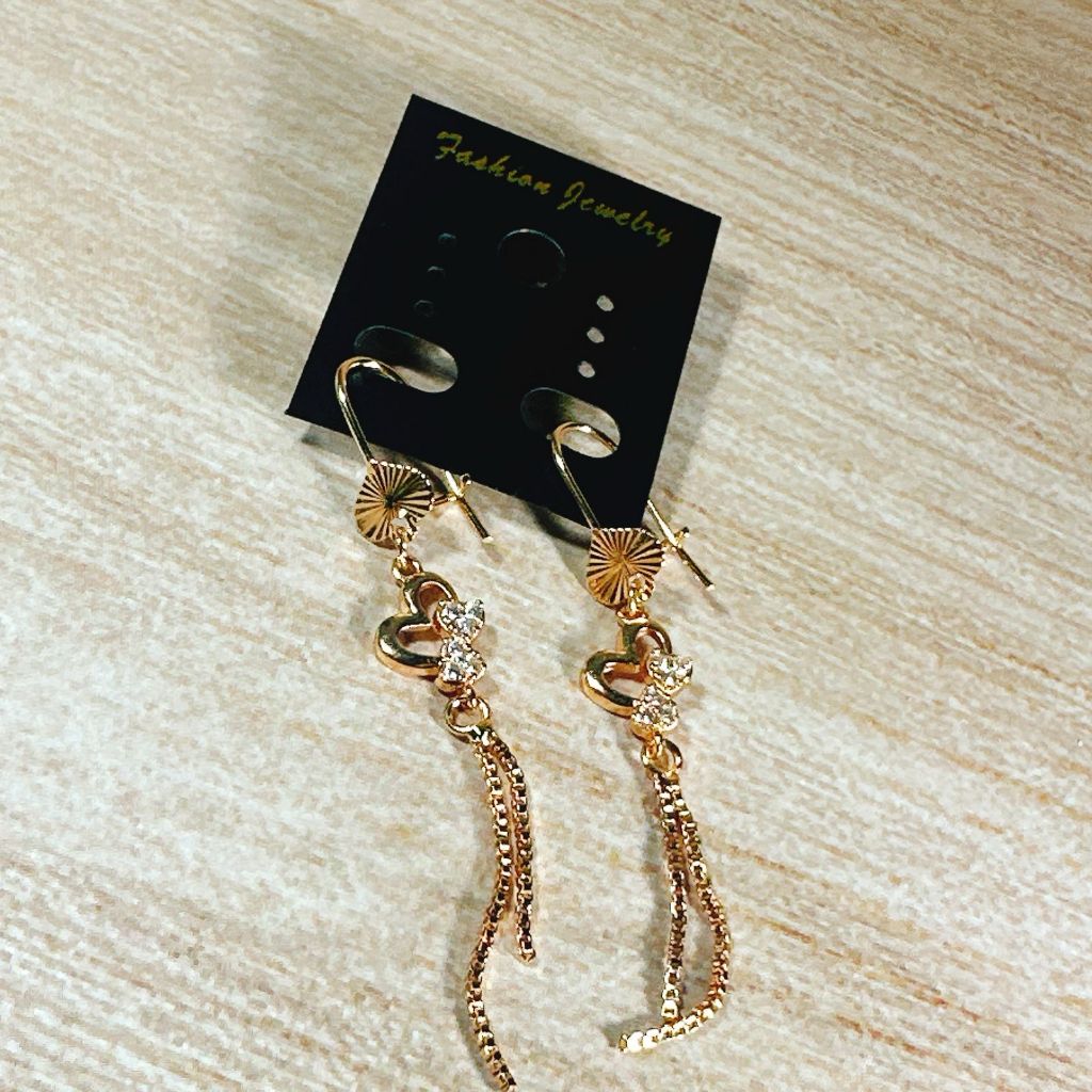 Anting Panjang Wanita Titanium Lapis Emas anting Jurai Love Berlian Liontin Xuping Titanium Dewasa