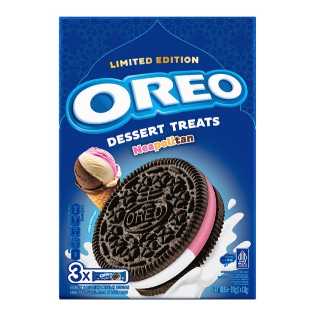 

Limited edition Oreo Neapolitan Dessert Treat Biskuit Krim Vanila & Stroberi 3 x 131 g
