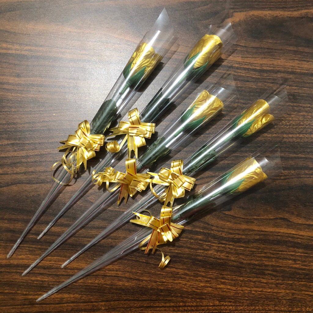 Bunga Mawar 1 Tangkai Plastik | Bunga Valentine | Bunga Mawar Artificial GOLD