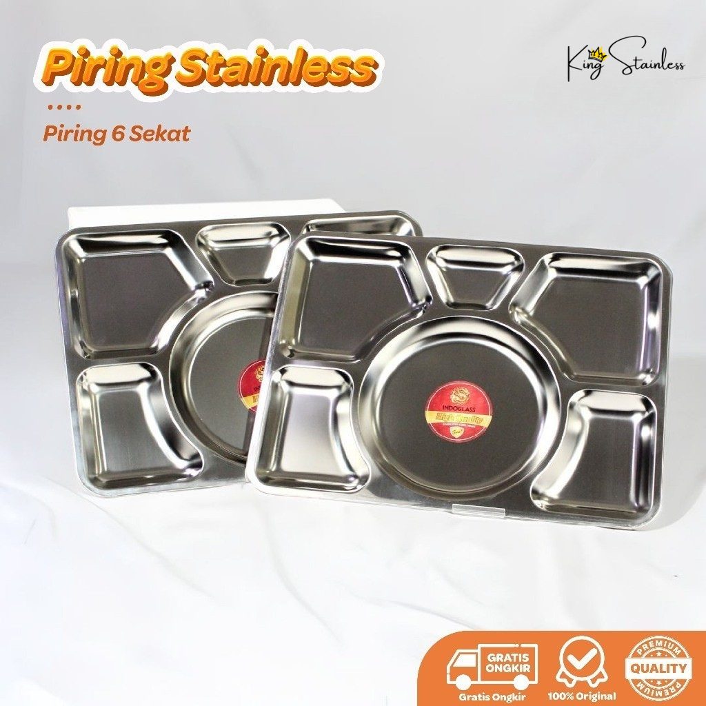 Dapur Stainless - Food Tray Tebal / Piring Nampan Stainless Sekat 6 / Ompreng Rumah Sakit Sekat Stai