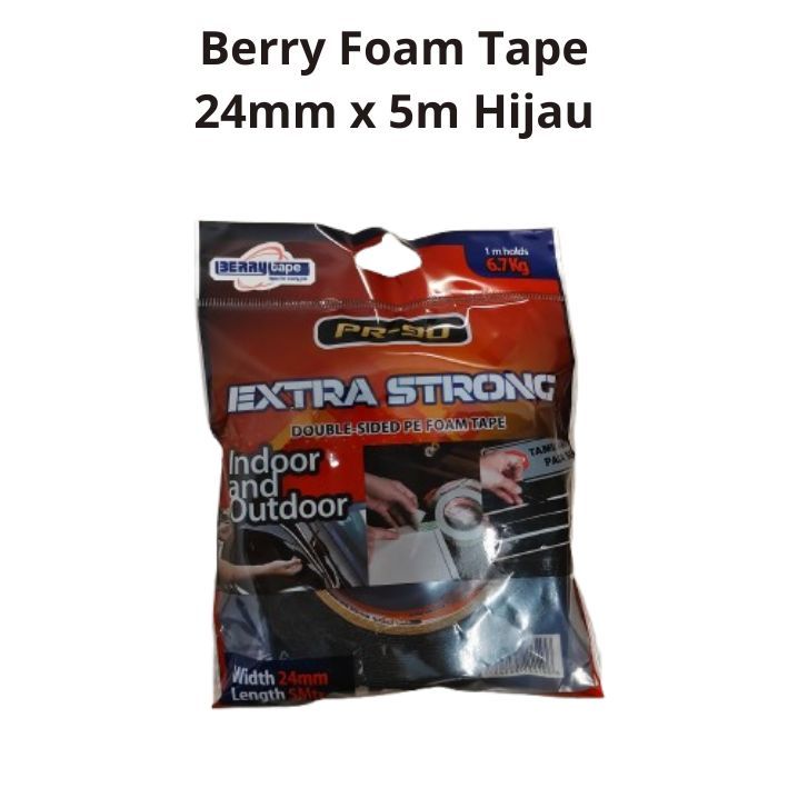 

Berry Foam / Double Side Tape Foam Berry / Lakban / Isolasi Dua Sisi 24mm x 5m Hijau Satuan