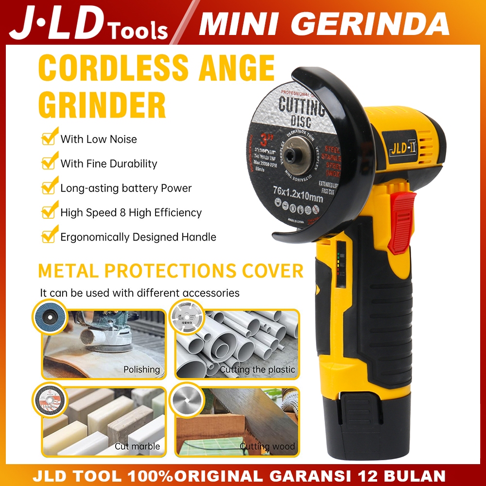 JLD II 15V Gerinda Mini Brushless 3inch Mesin gerinda baterai Gerinda Listrik Cordless Angle Grinder