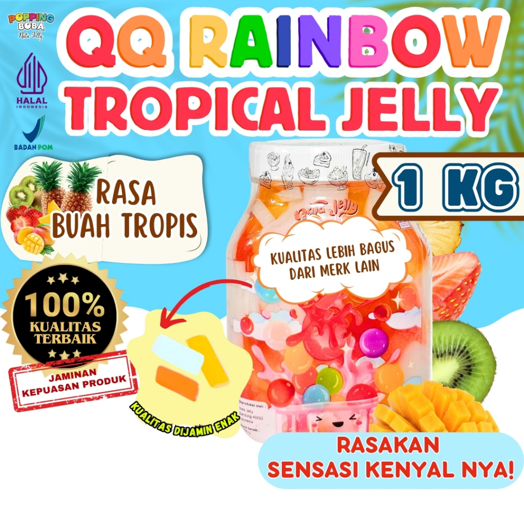 

QQRainbowJellyKonyakuToppingMinumanKombinasi DELIFRU Sirup Gula Aren Brown Sugar Syrup - Tropical Jelly Buah Tropis 1 KG | Cocok Untuk Semua Jenis Minuman