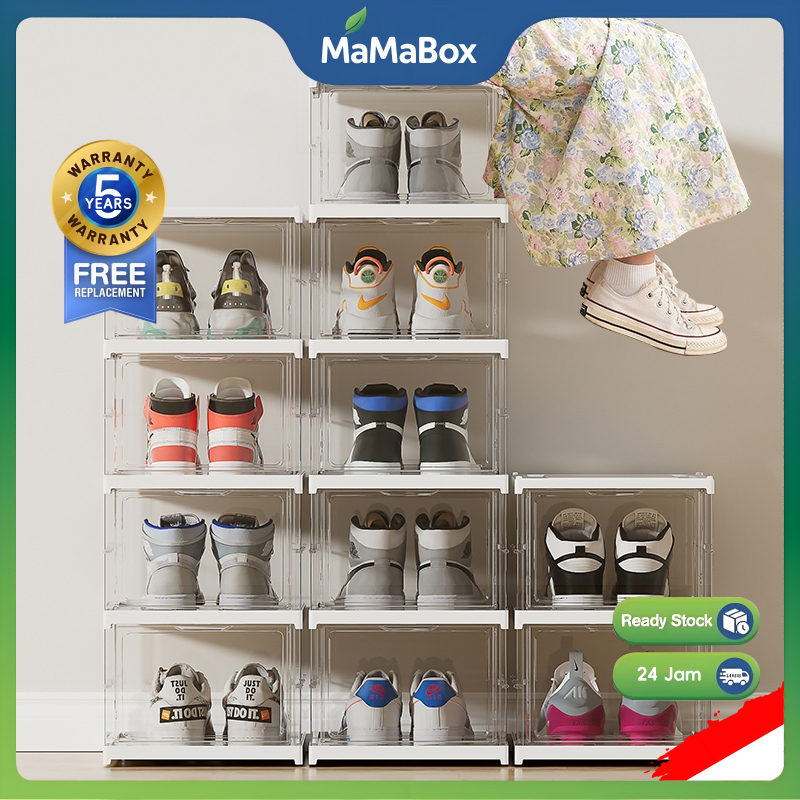 MaMaBox Kotak Sepatu/Kotak Sepatu Lipat Transparan/Box Sepatu Akrilik/Box Sepatu Transparan Tebal/Bo