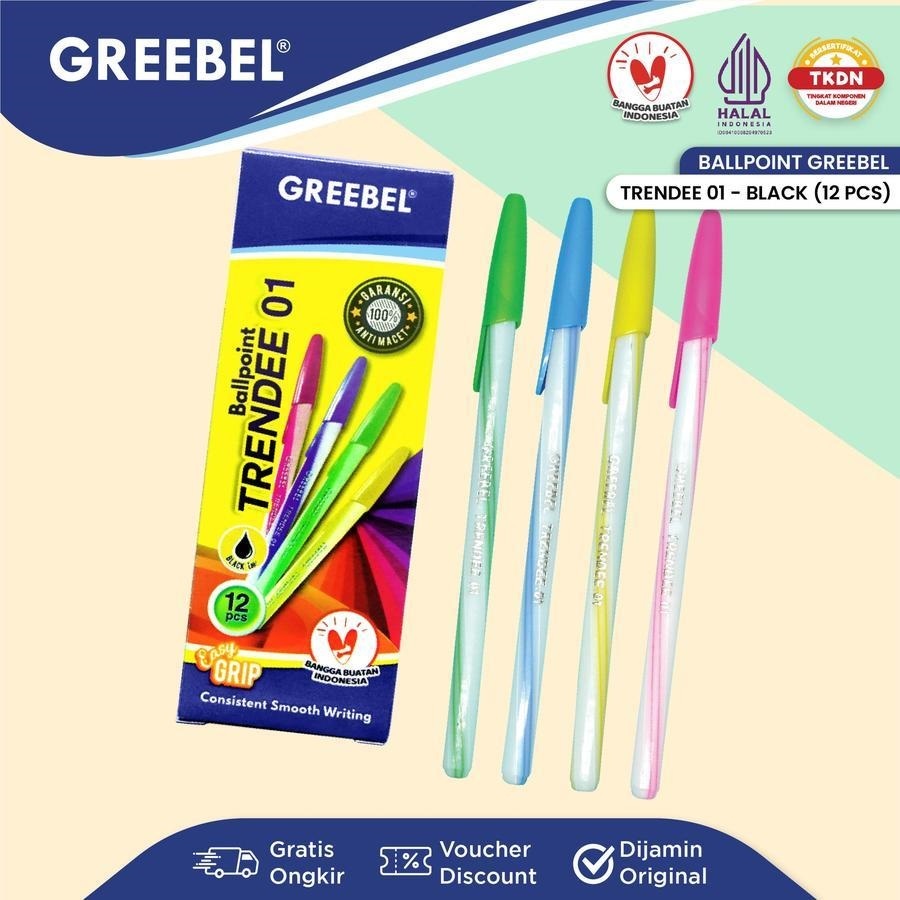 

GREEBEL Pen Murah Trendee 01 Ballpoint Black (12 pcs)