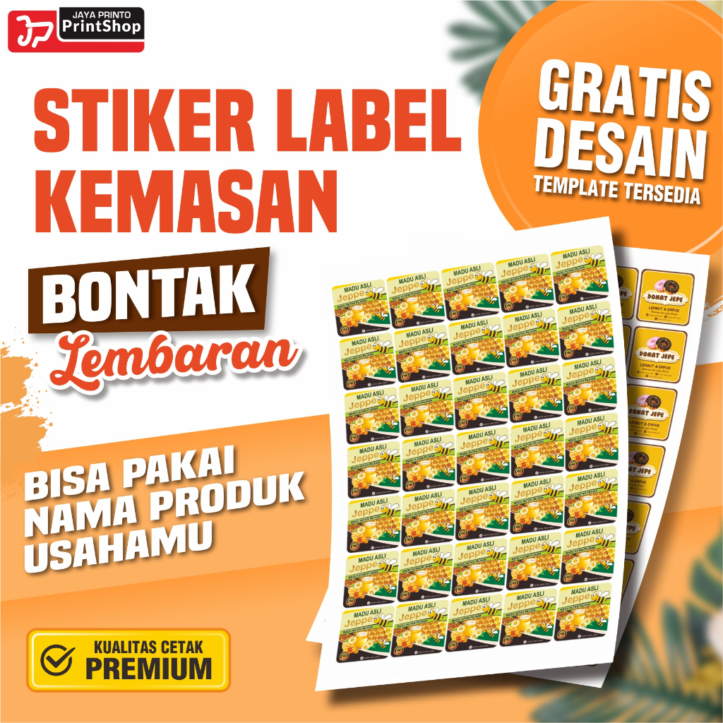 

Cetak Stiker Label Kemasan, Makanan, Minuman Minim Order 5lembar, Label Makanan A3+ Bahan Bontaq / Chromo Tanpa Cutting Murah_STICKER
