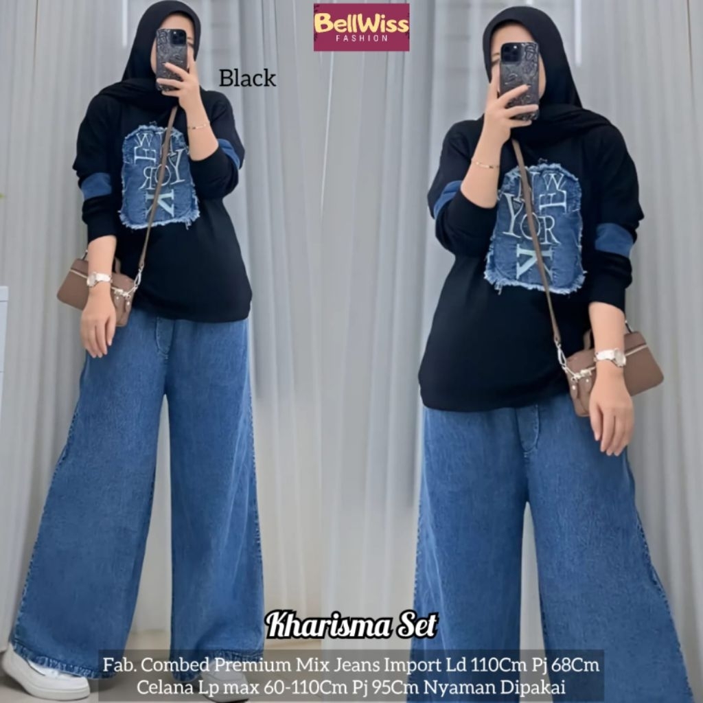 Febri one set wanita kekinian one set jumbo ld 120 kaos oversize bigsize kaos jeans by vin tunik kao