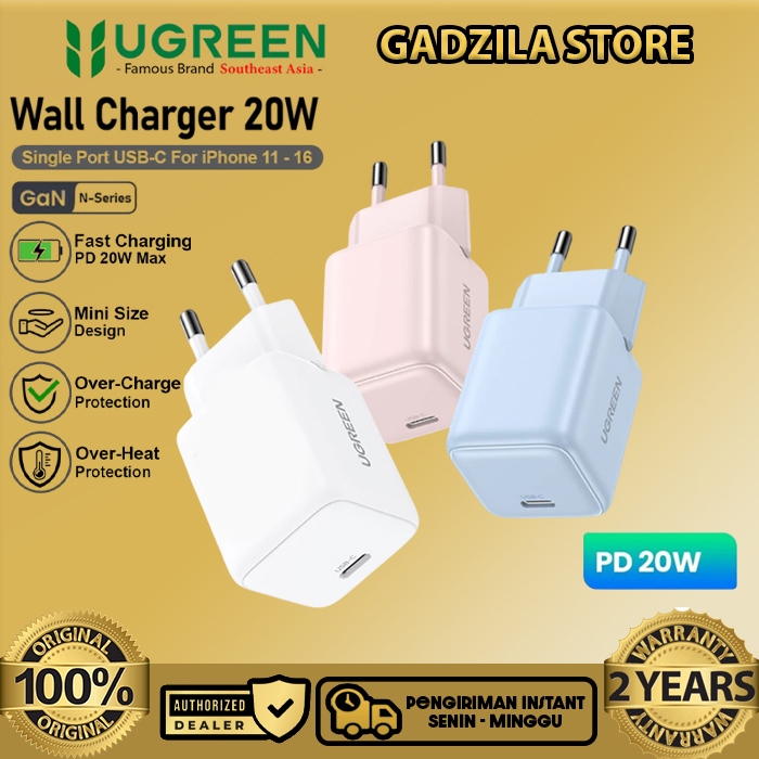 Ugreen Adaptor Charger Nexode GaN Type C Fast Charging 20W Mini Adapter Untuk iPhone 30W 45W iPhone