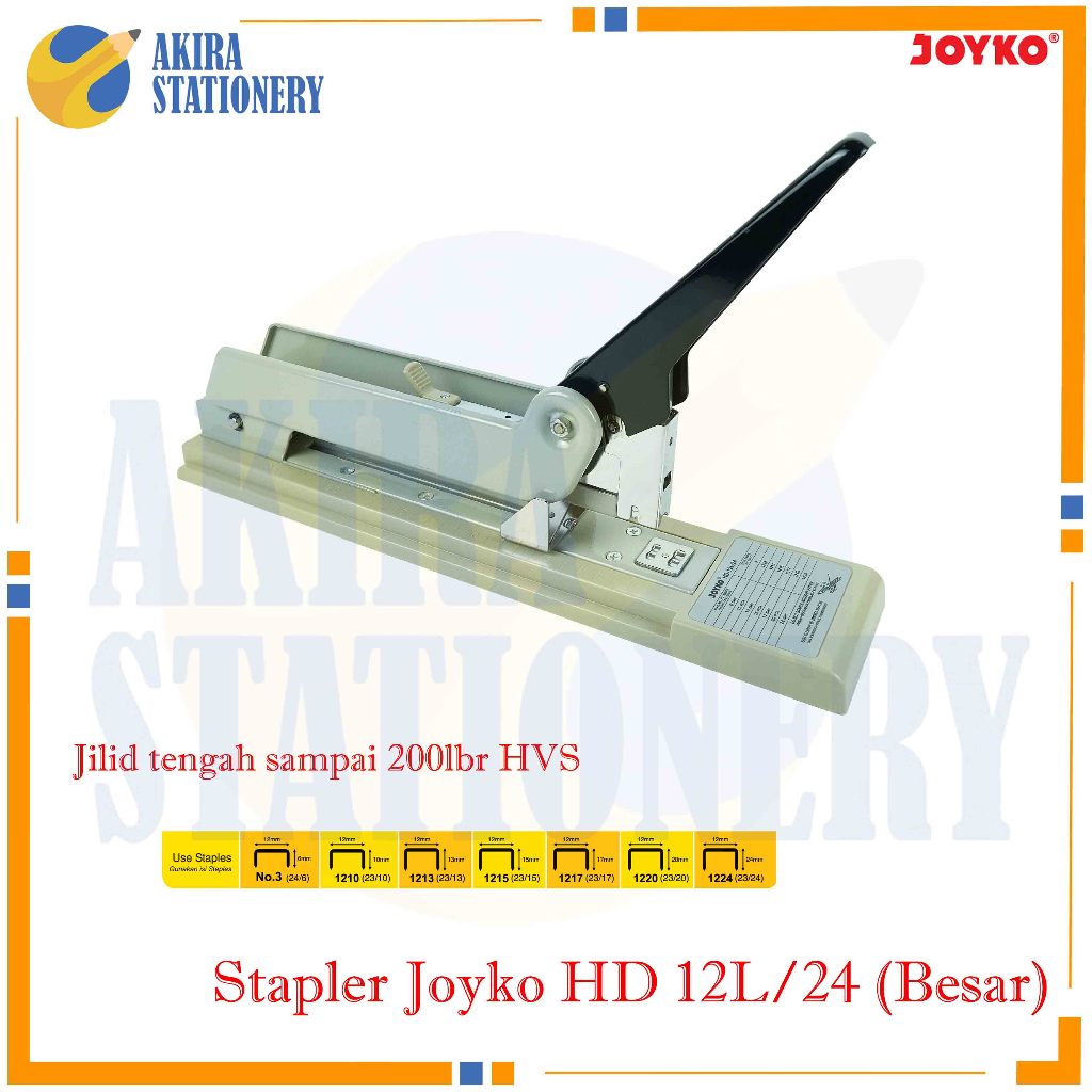 

Stapler JILID JOYKO HD 12L/24 Panjang / Stapler Heavy Duty Joyko HD-12L/24 BIG / Mesin Staples Buku HD 12L 24 Besar / Alat Strapler Samping & Tengah Buku sampai 250 Lembar HVS