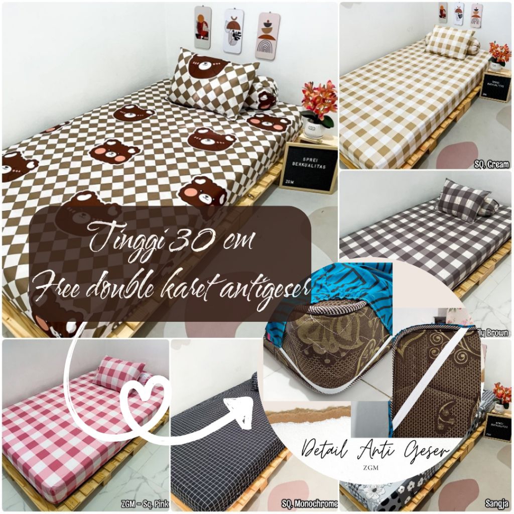 GROSIR SPREI TINGGI 30 CM UK 180 DAN 160 / SPREI KOTAK-KOTAK KOREA / ESTHETIC / SPREI 160x200x30 / S