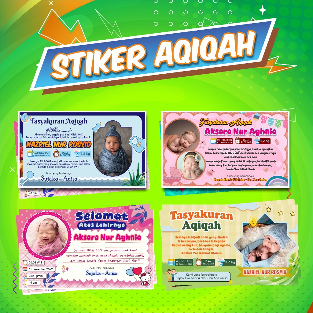 

CETAK STIKER TASYAKURAN AQIQAH, KELAHIRAN, SELAPANAN, TEDAK SITEN FREE DESIGN