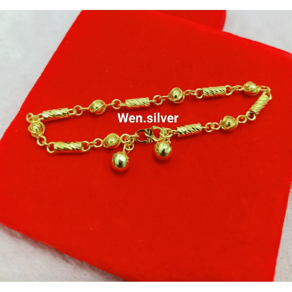 GELANG RANTAI DEWASA BAMBU UKIR PERAK 925 ASLI LAPIS EMAS