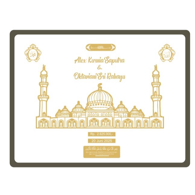 set dekorasi mahar miniatur masjid bentuk tiang menara pintu jendela kubah kuban sabit beserta tulis