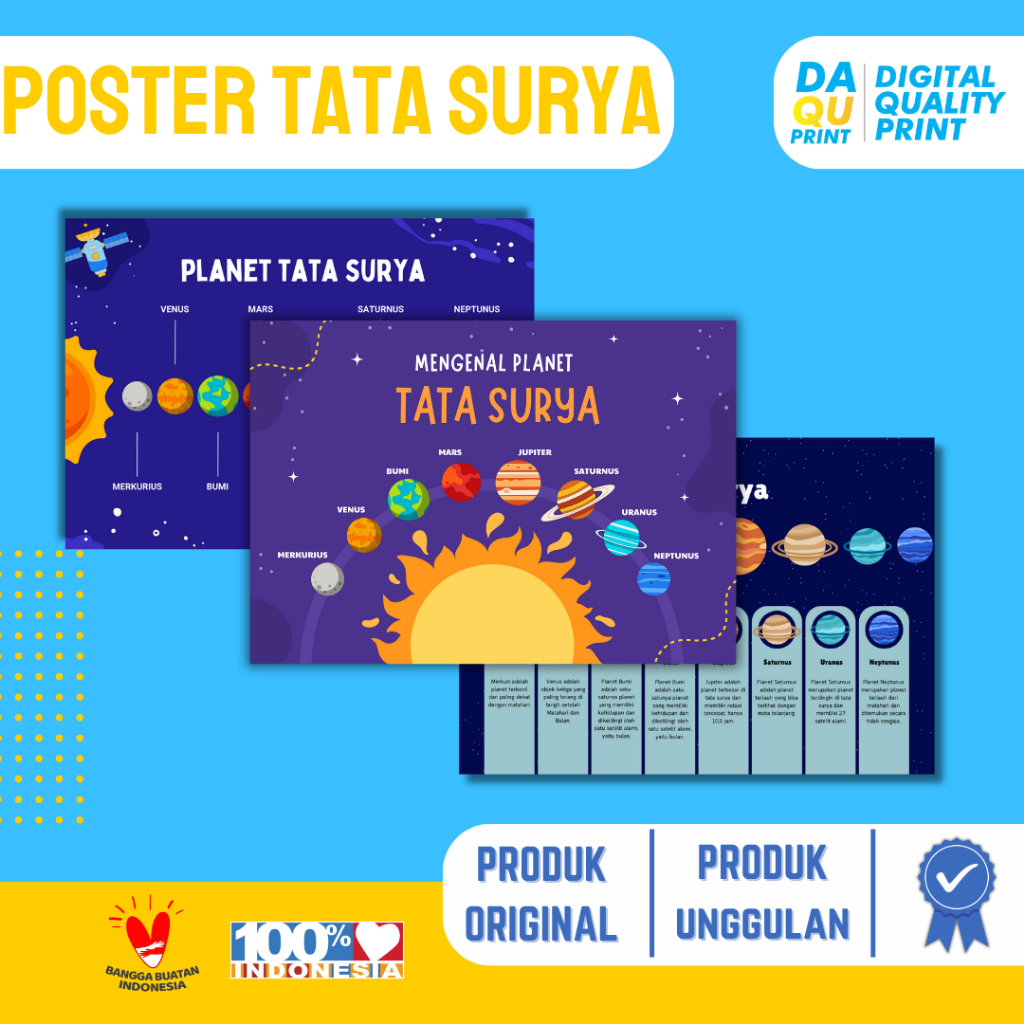 POSTER A3+ EDUKASI / POSTER SEKOLAH ANAK TEMA TATA SURYA