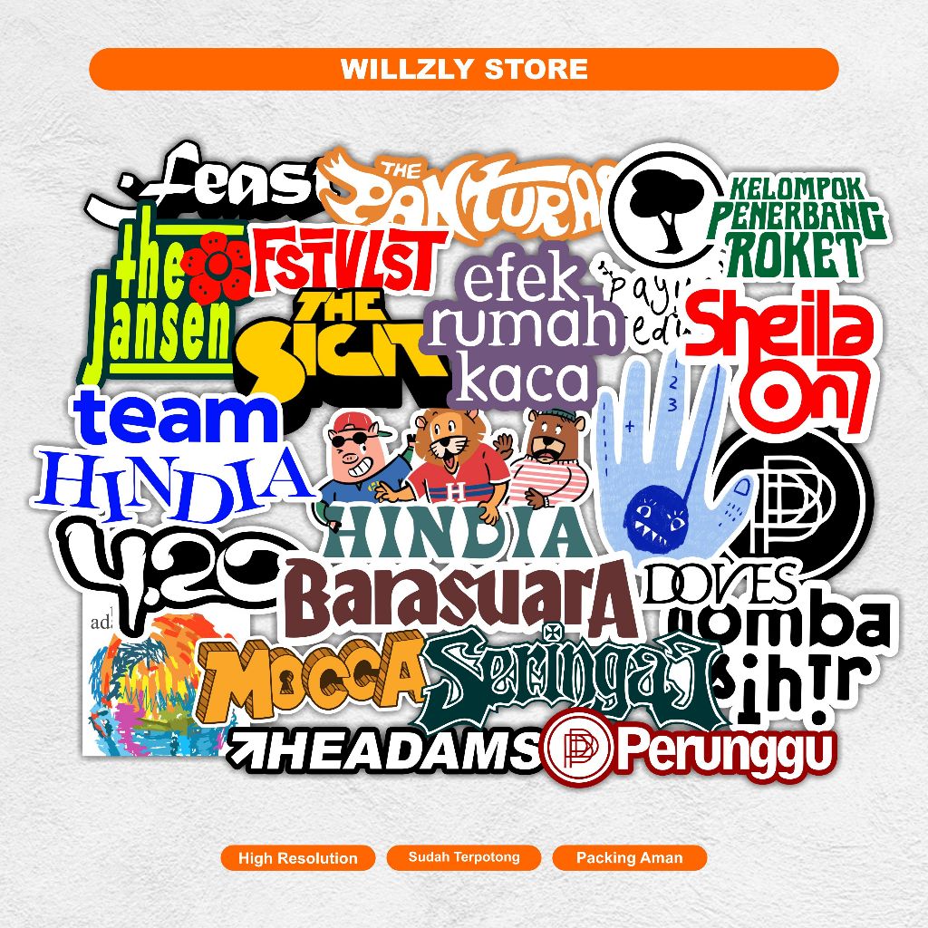 

Stickerpack Band 22pcs Sticker Bahan Whitegloss premium Anti air -Sticker Hp Laptop Helm DLL