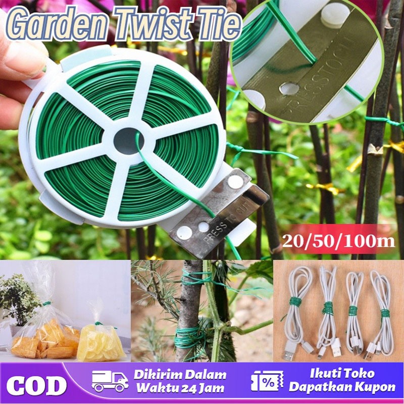 Twist Tie/Garden Twist Tie /Green Coated Wire Twist Tie / Kabel Tie Pengikat Tanaman 50/100M