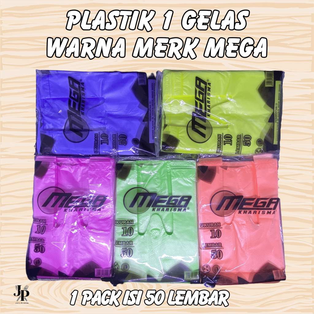 Plastik 1 Gelas Warna Mega / Plastik Gelas Cup / Plastik Tenteng 1 Gelas
