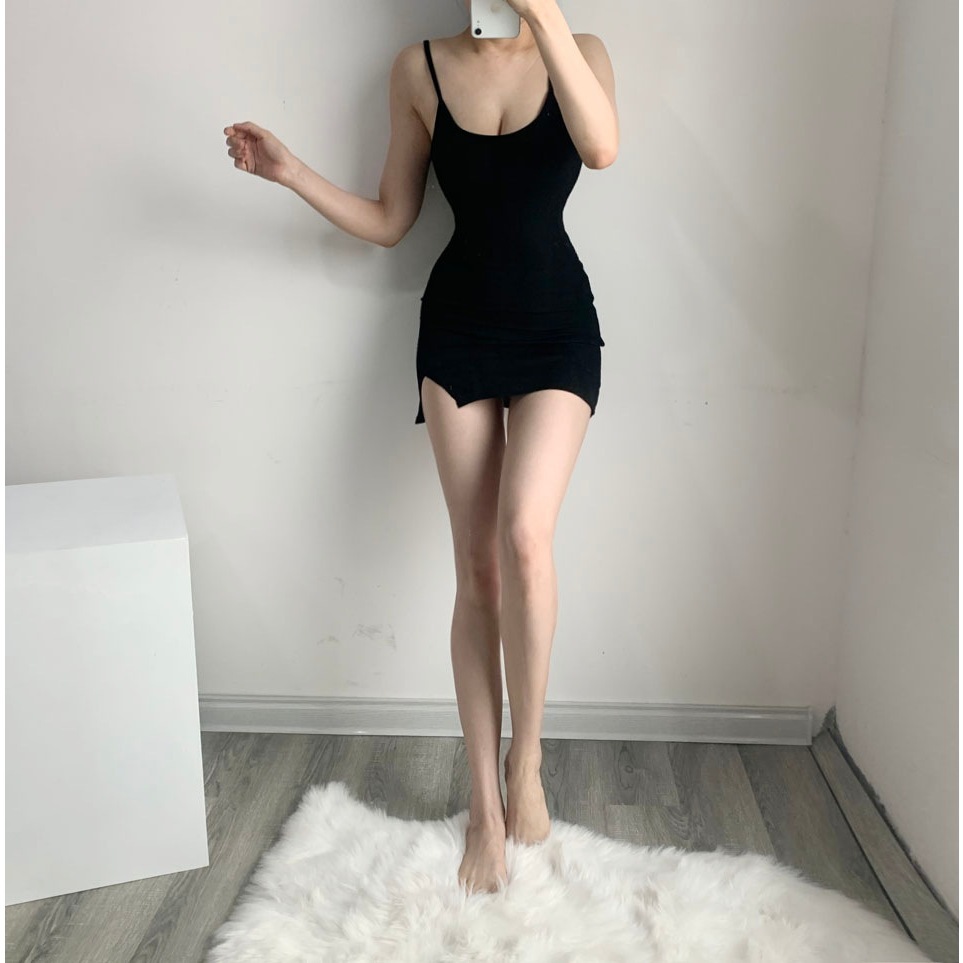 Dress bodycon Tangtop sexy Paha Belah mini korean style Gaun wanita sexy club malam hot Outfit sexy 