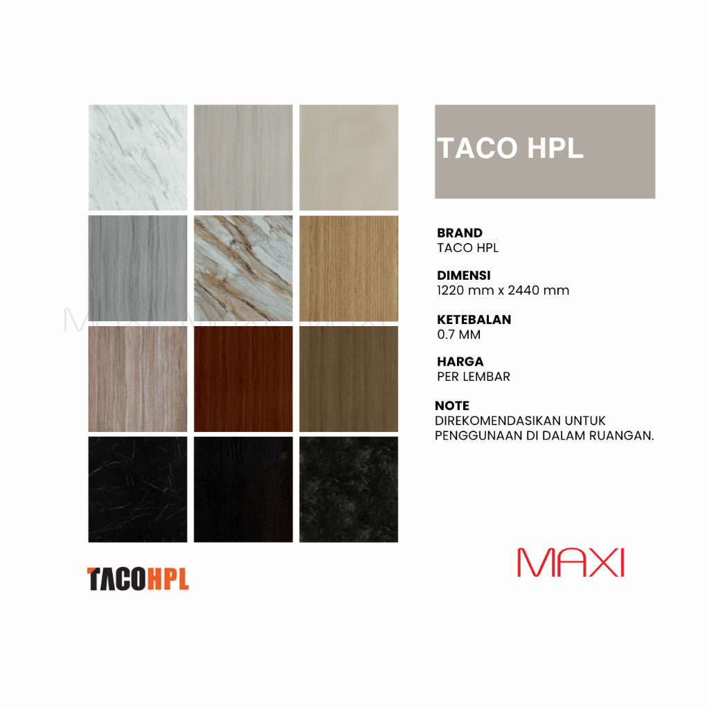 TACO No. TH-840JG - TH-992JG - Series Essential HPL JG - Glossy/Kilap