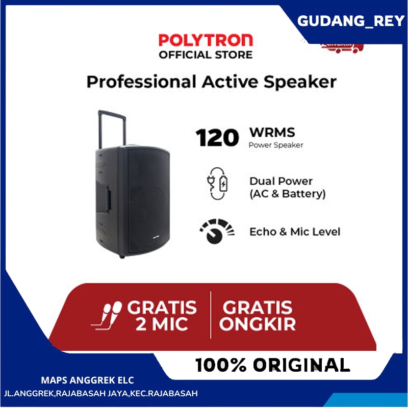 POLYTRON PASPRO 15F3 SPEAKER PORTABLE PAS PRO15F3 15inc FREE 2 MIC