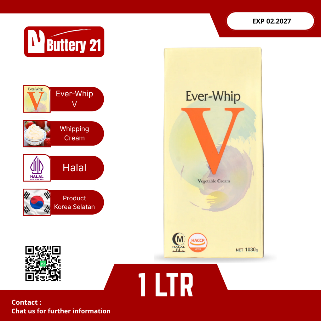 

EVER WHIP 1 LTR/EVERWHIP CREAM/VEGETABLE CREAM/KRIM NABATI MANIS/SWEETENED NON DAIRY WHIPPED CREAM
