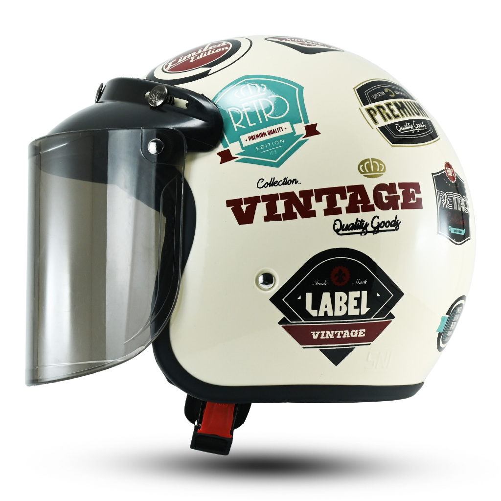 R-Six Helm Bogo Motif Retro Dewasa Pria Wanita SNI