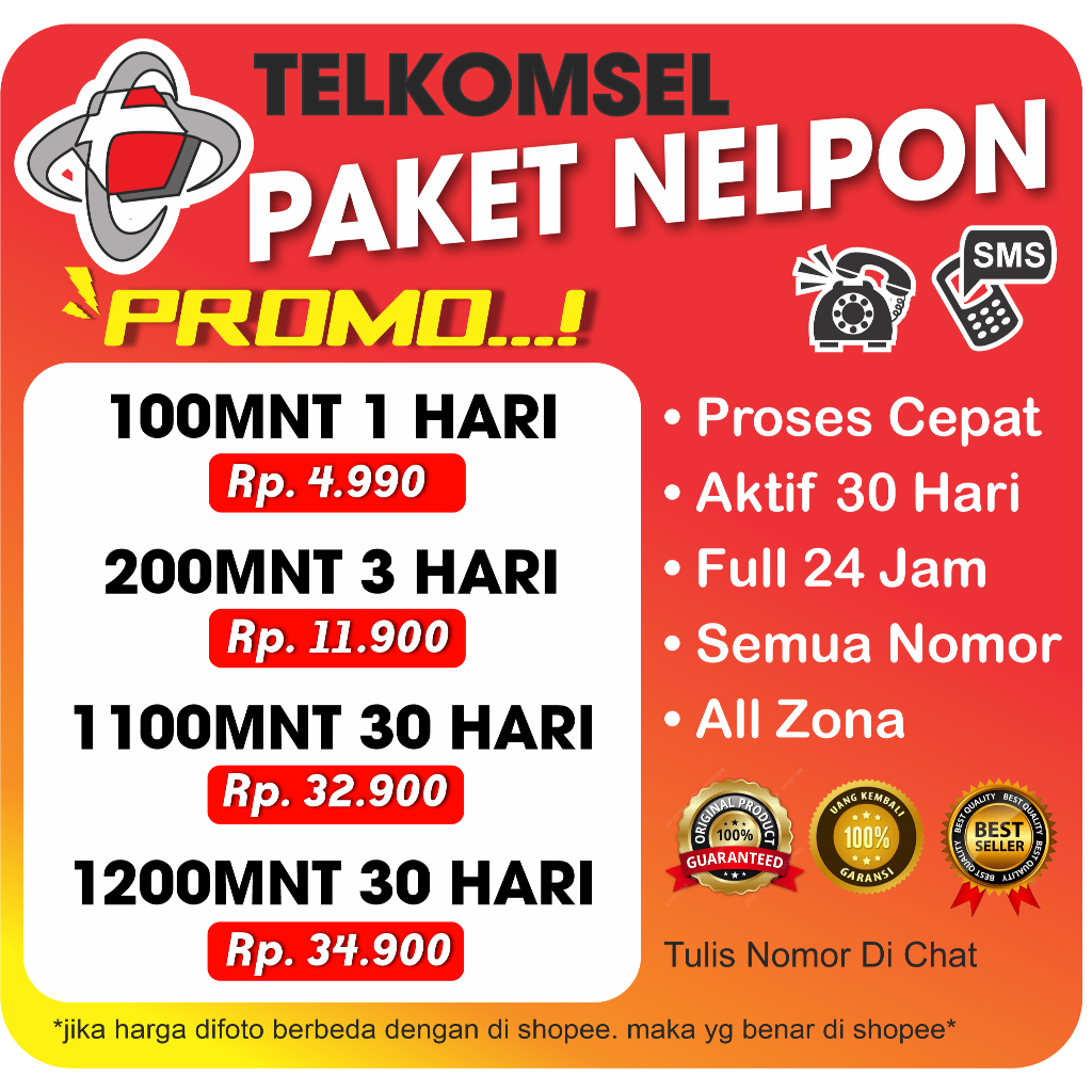 [ MURAH ] PAKET NELPON TELKOMSEL / KUOTA TELPON KE SEMUA OPERATOR 30HARI