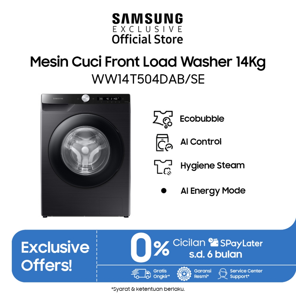 Samsung Mesin Cuci Front Load Washer 14Kg | Eco Bubble™ | SmartThings AI Energy | WW14T504DAB/SE
