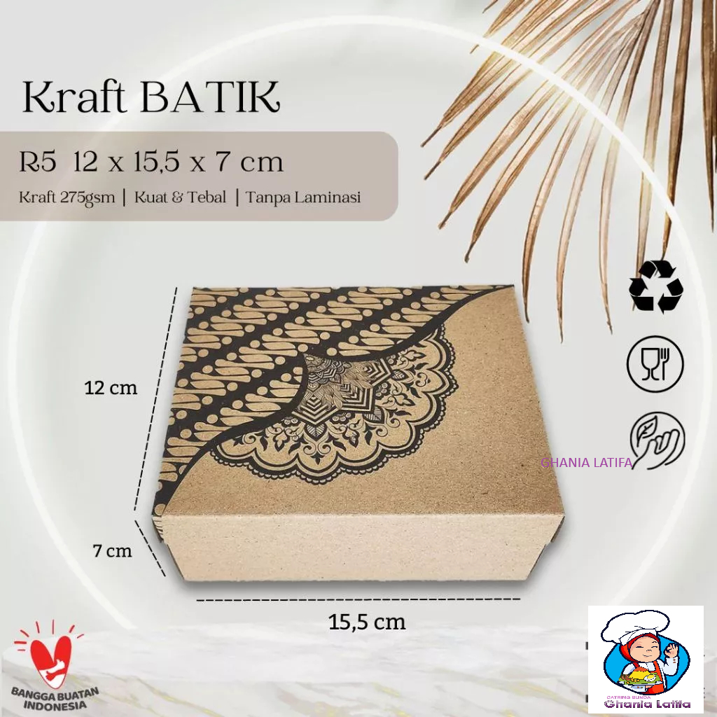 

Box Kotak Snack Catering / Kotak Kue R5 Kraft BATIK 12x16 Coklat