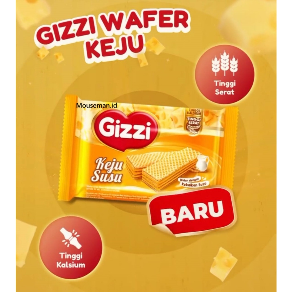

Gizzi Wafer Keju Susu TINGGI KALSIUM TINGGI SERAT wafer dengan kebaikan susu Wafer Krim Rasa Keju dan Susu 35gr