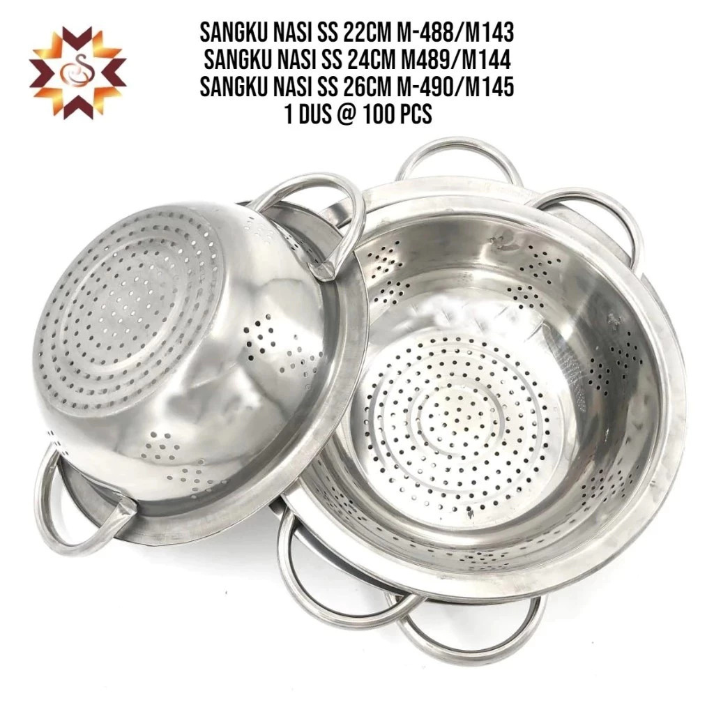 Sangku Nasi Stainless Steel/ Bakul Nasi Lubang/ Wadah Nasi Kuping 2 22CM / Bakul Nasi Stainless
