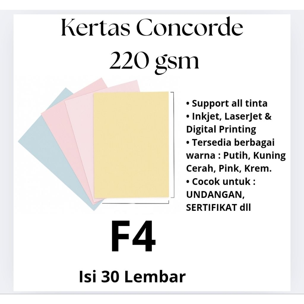 

Kertas Concorde F4 220 GSM Isi 30 Lembar - Kertas Undangan Sertifikat Elegan