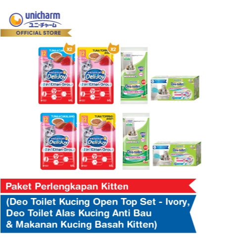 Paket Perlengkapan Kitten (Deo Toilet Kucing Open Top Set - Ivory, Deo Toilet Alas Kucing Anti Bau &